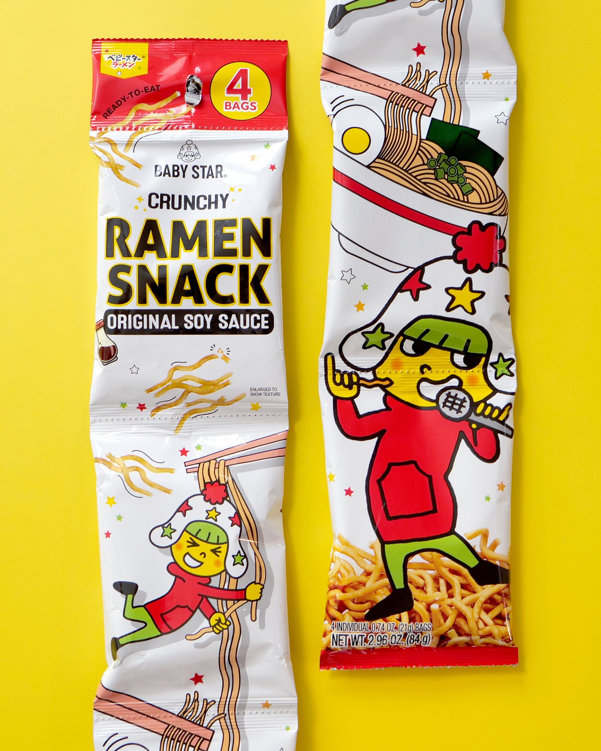 Baby Star Crunchy Ramen Snack Tiny Original Soy Sauce 2.96oz 4-pack