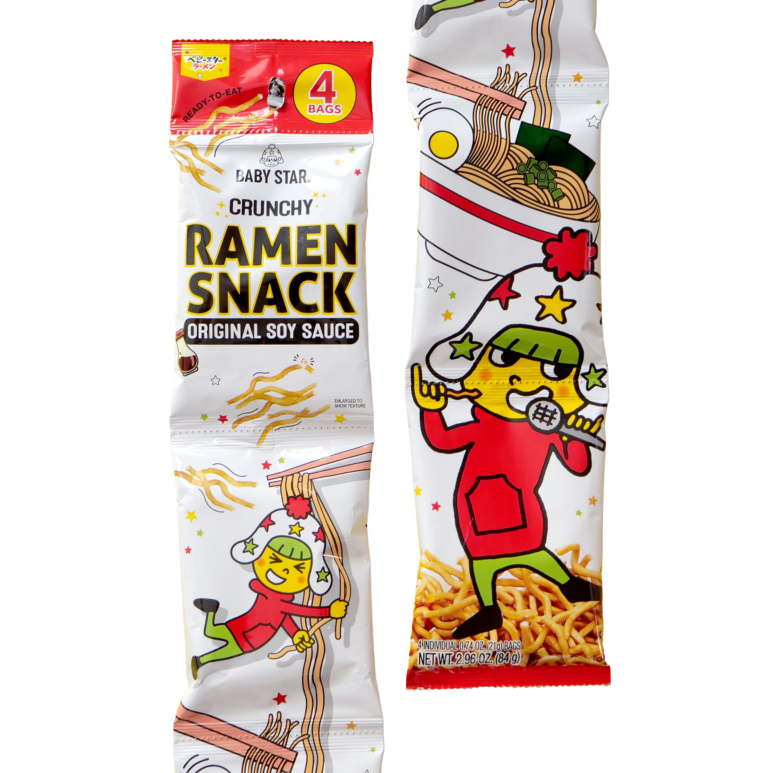Baby Star Crunchy Ramen Snack Tiny Original Soy Sauce 2.96oz 4-Pack