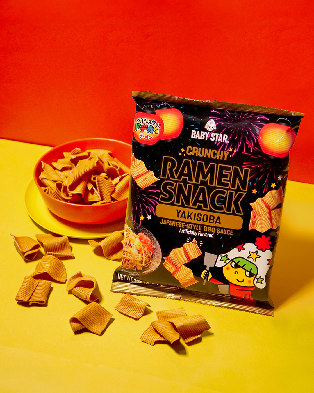 Baby Star Wide Yakisoba ramen snack with bowl